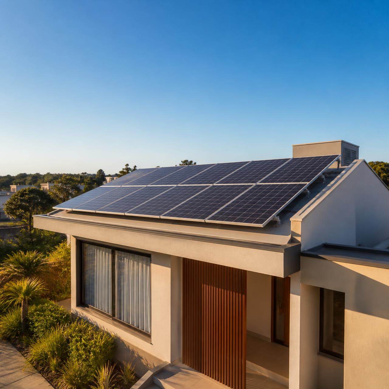 Casa com painéis solares instalados — Tche Energia Solar